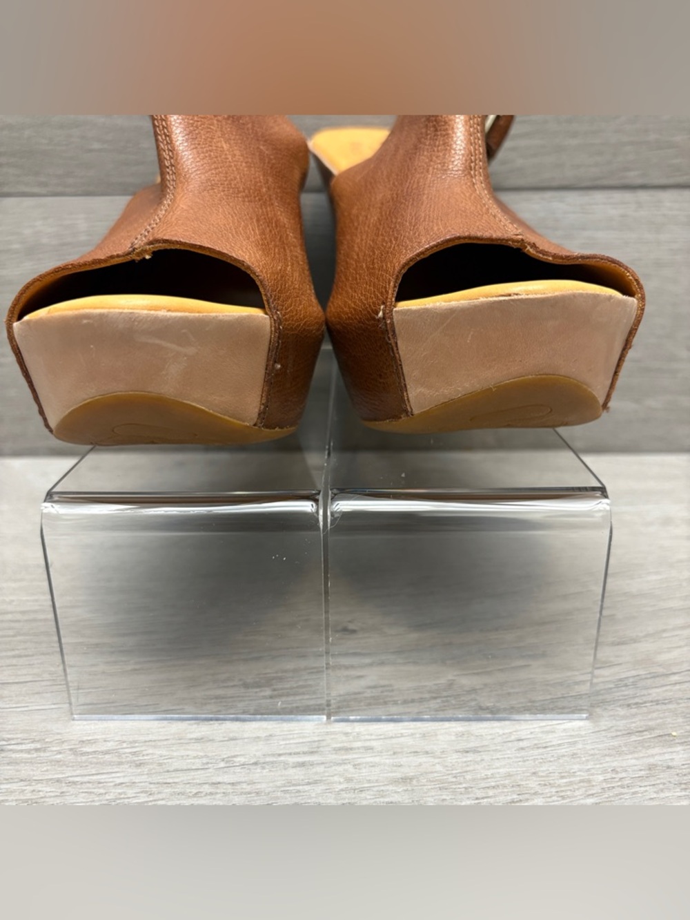 Kork-Ease Berit Brown Leather Peep-Toe Wedge Sandals with Slingback Strap 8 - Picture 4 of 12